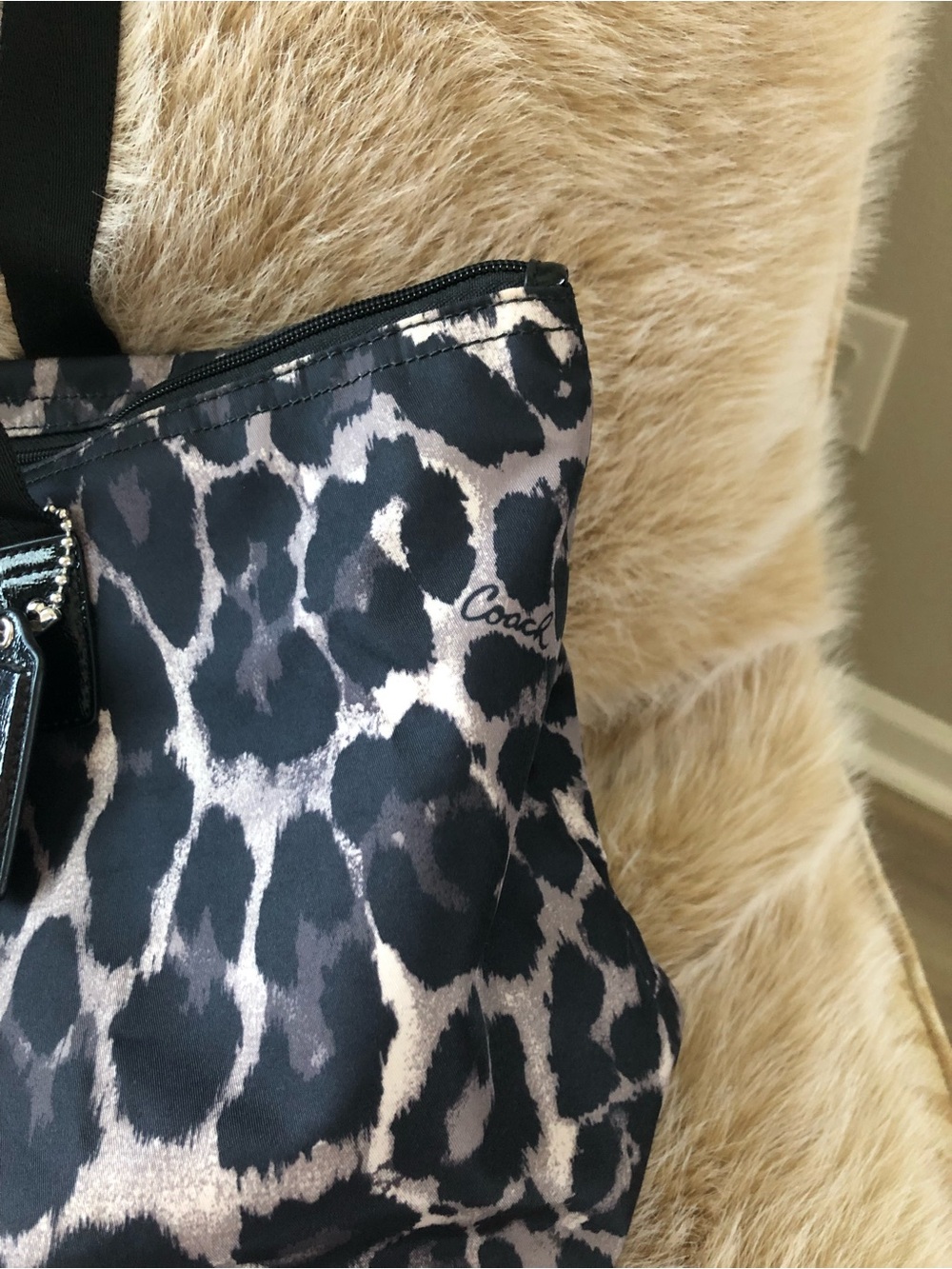 Coach Leopard-Print Nylon Travel Tote | Black, Gray, Taupe | NWT - Picture 8 of 11